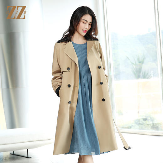佐尔美春新款气质中长款经典束腰双排扣英伦新疆棉风衣E11FC13 商品图2