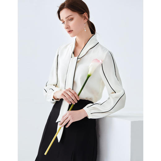 故障 EITIE爱特爱女装夏款时尚简约通勤职业系带长袖衬衫女上衣6113819 商品图2