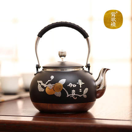 莺歌烧事事如意铁包银烧水壶电热水壶家用烧水壶 316不锈钢功夫茶壶 事事如意 商品图0