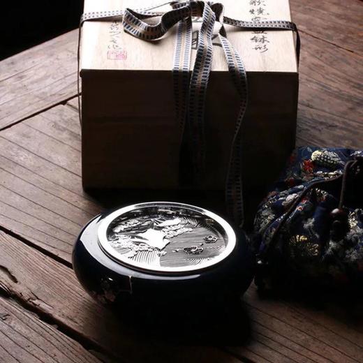 莺歌烧纹铜胎银面壶承创意干泡可拆卸霁蓝釉可储水水洗 商品图3