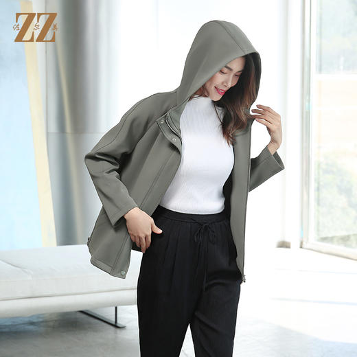 佐尔美春季新款时尚休闲短外套宽松潮流连帽风衣女E11FD07 商品图3