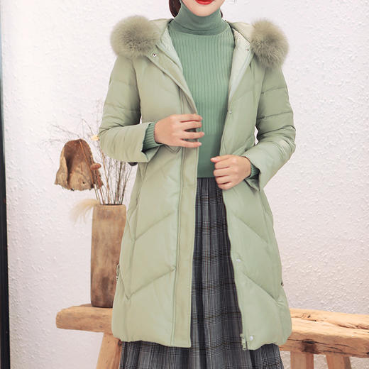 佐尔美秋冬新款中长款加厚狐毛领羽绒服女E94YH02 商品图1