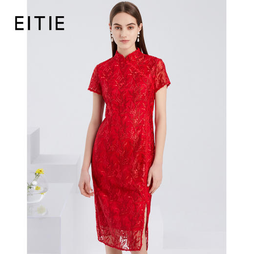 EITIE爱特爱春季新款中式优雅气质立领蕾丝旗袍礼服敬酒服女 商品图0
