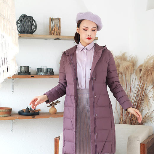 佐尔美冬季新款纯色长款时尚修身连帽羽绒服女E94YY31 商品图1