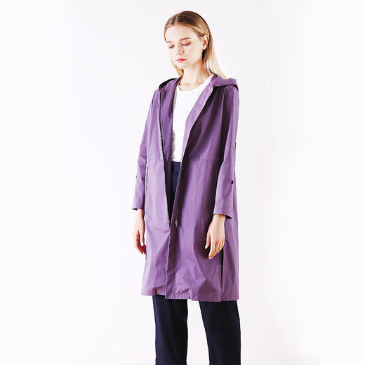佐尔美春秋季新款时尚减龄收腰拉链休闲连帽中长风衣女式E01FZ09 商品图1