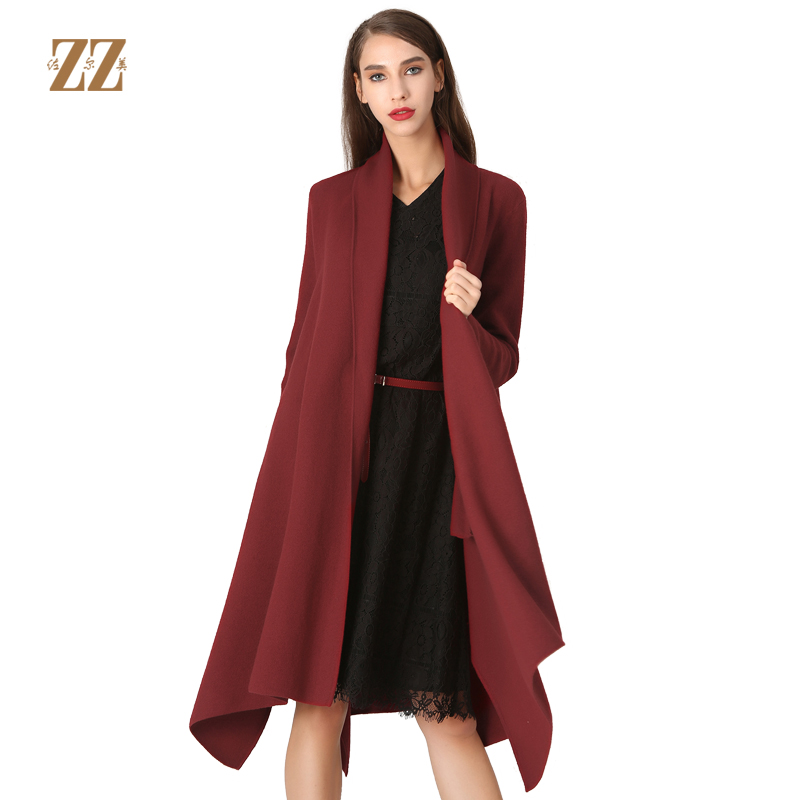 佐尔美冬季女装纯色百搭针织羊毛呢子大衣外套双面呢E64SR02