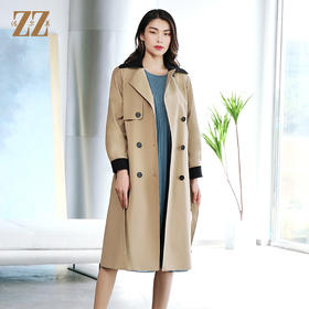 佐尔美春新款气质中长款经典束腰双排扣英伦新疆棉风衣E11FC13