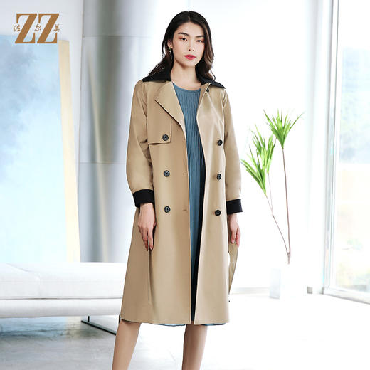 佐尔美春新款气质中长款经典束腰双排扣英伦新疆棉风衣E11FC13 商品图0