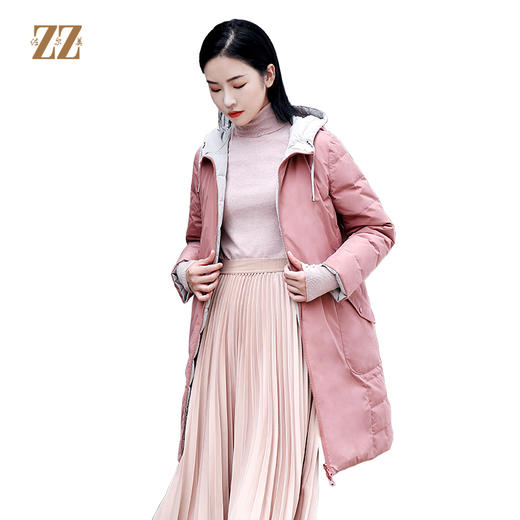 佐尔美秋冬新款连帽中长款双穿羽绒服女E04YY03 商品图0
