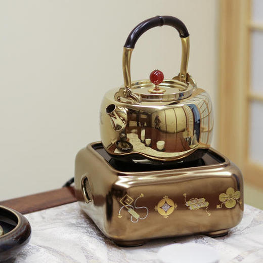 莺歌烧四方银杏叶黑底四方如意风物金底家用煮茶电陶炉 台式小型铁壶银壶泡茶煮茶器 电陶炉 商品图3