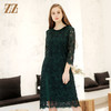 佐尔美春季新款气质蕾丝圆领9分袖修身中长连衣裙女E91LL26 商品缩略图1