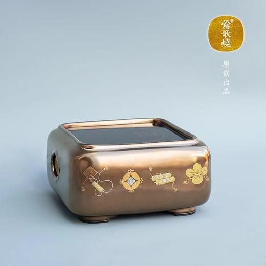 莺歌烧四方银杏叶黑底四方如意风物金底家用煮茶电陶炉 台式小型铁壶银壶泡茶煮茶器 电陶炉 商品图1