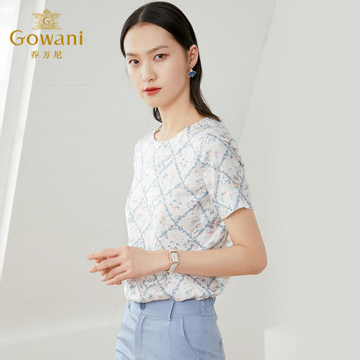乔万尼夏季新品真丝清新亮丽宽松印花桑蚕丝上衣EI2C796 商品图3