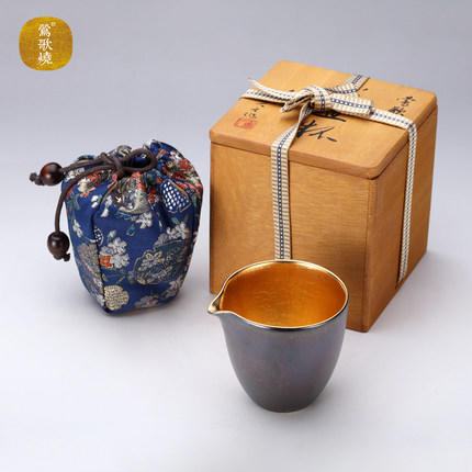 莺歌烧 孔雀 釉莺歌 24K  金盖碗金公道金杯  日式金杯公道杯盖碗家用茶杯茶具茶道 商品图1
