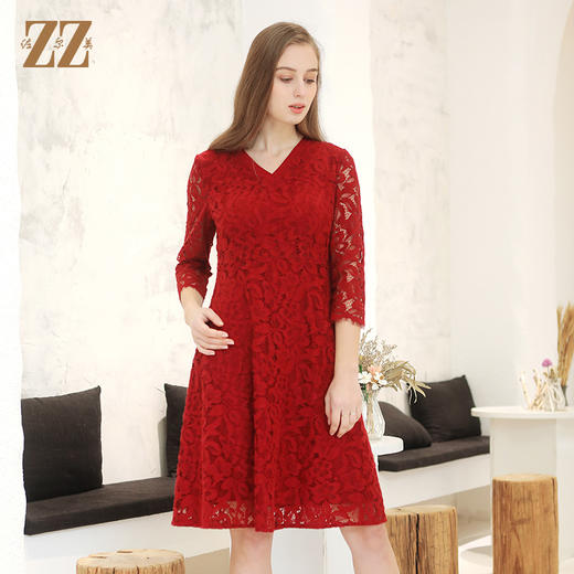 佐尔美春季新款连衣裙裙子V领收腰a字气质显瘦女士E93LL40 商品图3