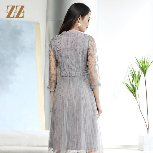 佐尔美商场同款气质春秋蕾丝中袖收腰显瘦中长连衣裙E11LL27 商品图4