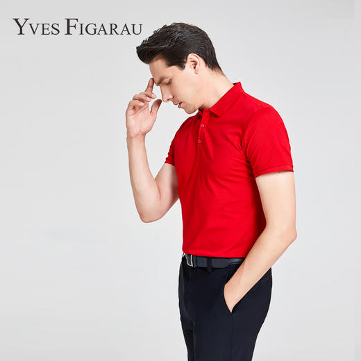YvesFigarau伊夫·费嘉罗夏季新款男士简约舒适修身透气商务休闲翻领短袖T恤910865 商品图2