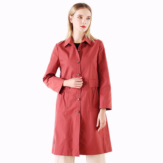 佐尔美春秋季新款简约时尚英伦风长外套衬衣领口风衣女E01FZ01 商品图1