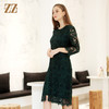 佐尔美春季新款气质蕾丝圆领9分袖修身中长连衣裙女E91LL26 商品缩略图4