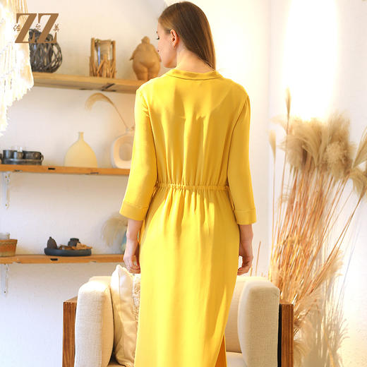 佐尔美春季新款真丝收腰修身气质V领中长款桑蚕丝连衣裙女E93LS24 商品图4