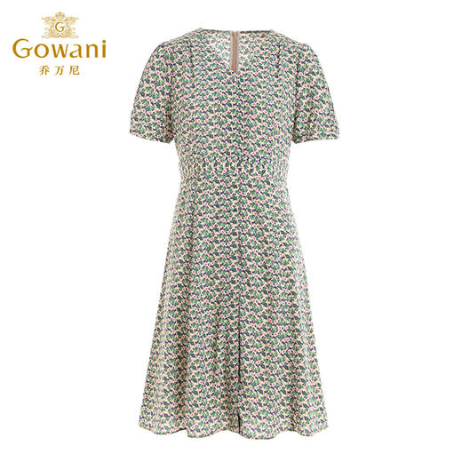 乔万尼新品真丝连衣裙法式浪漫花型收腰X型桑蚕丝EI2E801 商品图4