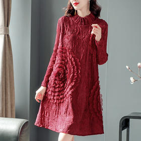 JN-K200909春装新款宽松法式大码显瘦a字蕾丝打底三宅褶皱连衣裙K200909