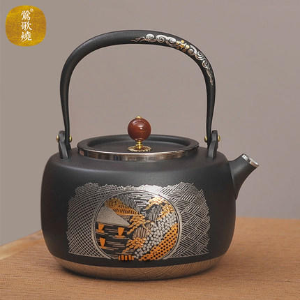 莺歌烧描金银山水纹不锈钢壶电陶炉 食用级316不锈钢烧水壶 商品图0