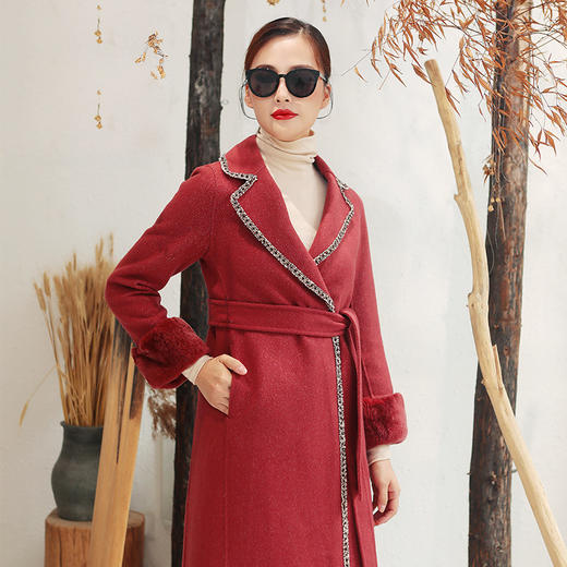佐尔美秋冬新款气质复古收腰獭兔毛袖羊毛双面呢大衣女E94SM04 商品图1