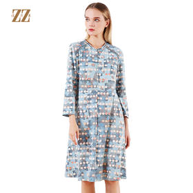 佐尔美早秋新款长袖圆领波点印花气质减龄连衣裙E93LL36
