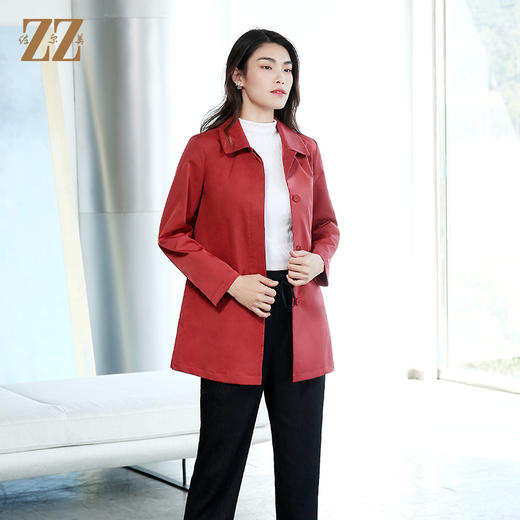 佐尔美商场NEW同款春季薄纯色简约时尚通勤外套单排扣风衣E11FZ06 商品图4
