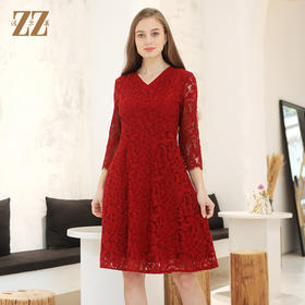 佐尔美春季新款连衣裙裙子V领收腰a字气质显瘦女士E93LL40