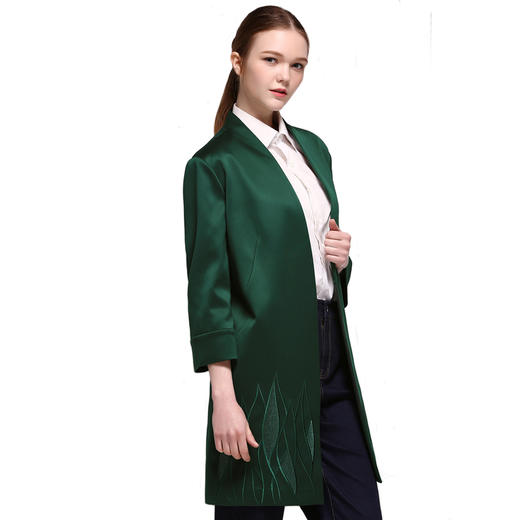 佐尔美春秋季女装纯色印花修身显瘦七分袖风衣外套E71FZ02 商品图1