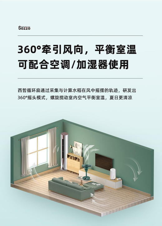 日本sezze西哲循环扇电风扇家用落地扇静音360度摇头台立风扇268W 商品图5