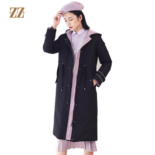 佐尔美秋冬新款连帽简约气质减龄纯色双穿羽绒服E04YY04 商品图0