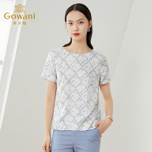 乔万尼夏季新品真丝清新亮丽宽松印花桑蚕丝上衣EI2C796 商品图1