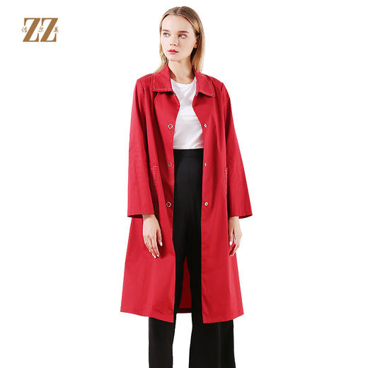 佐尔美早春季新款优雅气质减龄纯色简约直筒长风衣E01FC14 商品图0