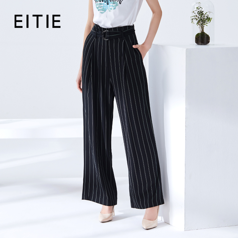 EITIE爱特爱品牌女装夏款时尚通勤职业条纹显腿长高腰阔腿裤6105810