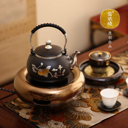 莺歌烧事事如意铁包银烧水壶电热水壶家用烧水壶 316不锈钢功夫茶壶 事事如意 商品图1