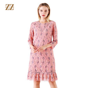 佐尔美早秋新款复古修身圆领修身显瘦蕾丝连衣裙E01LL21