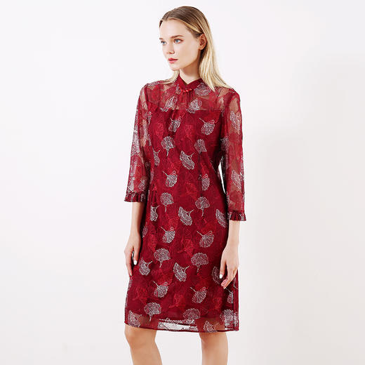 佐尔美早春季新款优雅气质蕾丝花边领复古中袖中长连衣裙E91LL24 商品图1