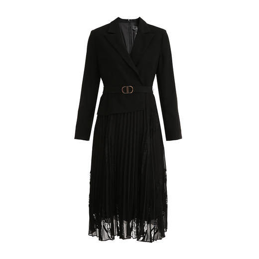 EITIE爱特爱春季新款气质翻领时尚通勤收腰拼接百褶连衣裙女6307011 商品图4