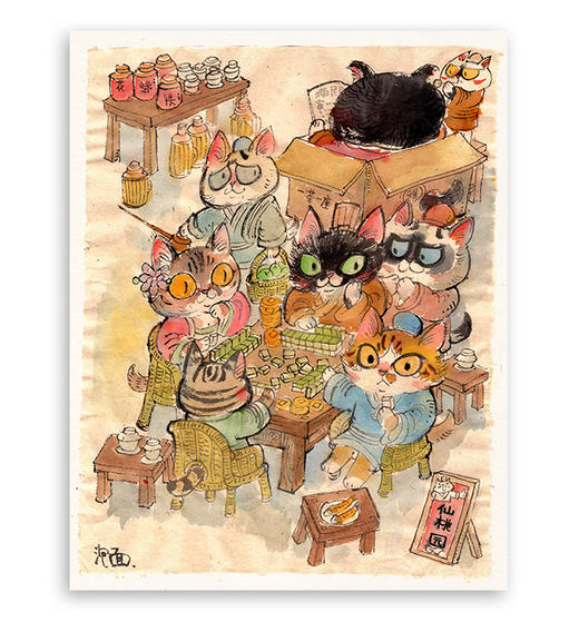 泡面猫丨国风民俗系列-茶馆麻将 商品图0