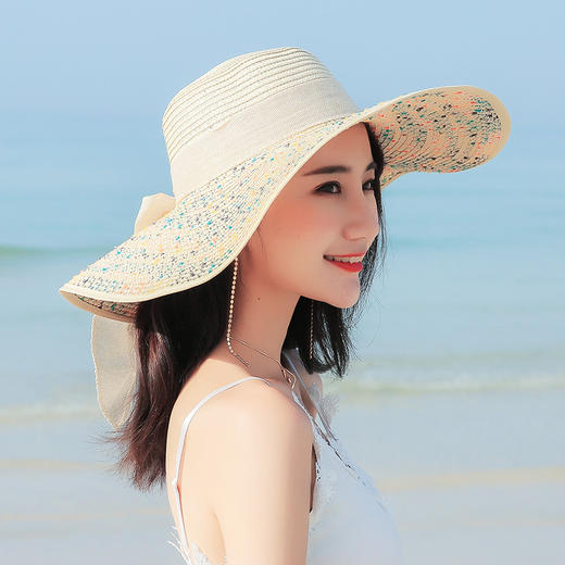 CT-0125465沙滩草帽女夏天海边大檐防晒遮阳帽韩版百搭出游大沿可折叠太阳帽 商品图3