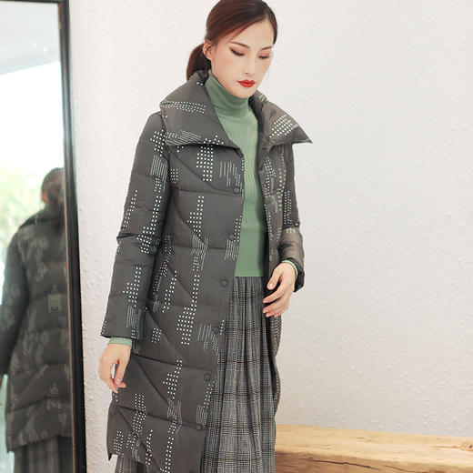 佐尔美冬季新款中长款立领时尚双穿波点羽绒服女E94YY42 商品图2
