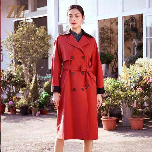 佐尔美春新款气质中长款经典束腰双排扣英伦新疆棉风衣E11FC13 商品图4