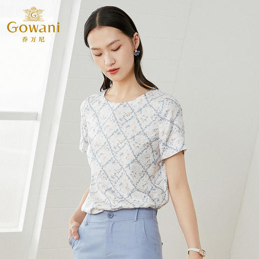 乔万尼夏季新品真丝清新亮丽宽松印花桑蚕丝上衣EI2C796 商品图2
