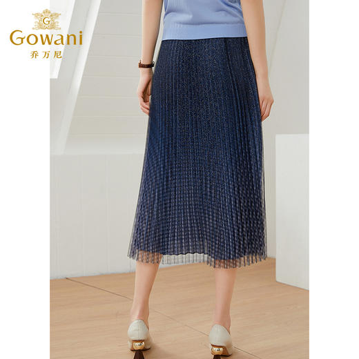 乔万尼夏季新品蓝色渐变网纱压褶半身裙松紧A字裙EI2D771 商品图3