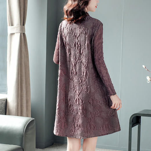 JN-K200909春装新款宽松法式大码显瘦a字蕾丝打底三宅褶皱连衣裙K200909 商品图3