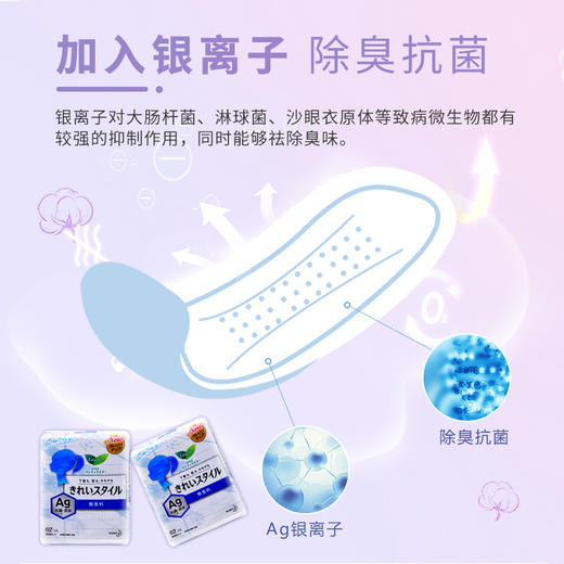 日本 花王乐而雅 Ag银离子消臭抗菌 超薄护垫 62片 无荧光剂无香 商品图2
