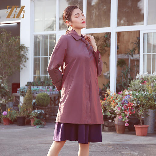 佐尔美商场同款春季简约直筒渐变色修身弹力中长款风衣女E11FZ04 商品图1